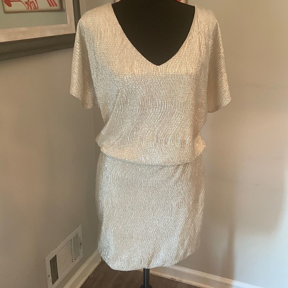 As you wish mini dress deep plush neckline front and back size S slit sleeve EUC